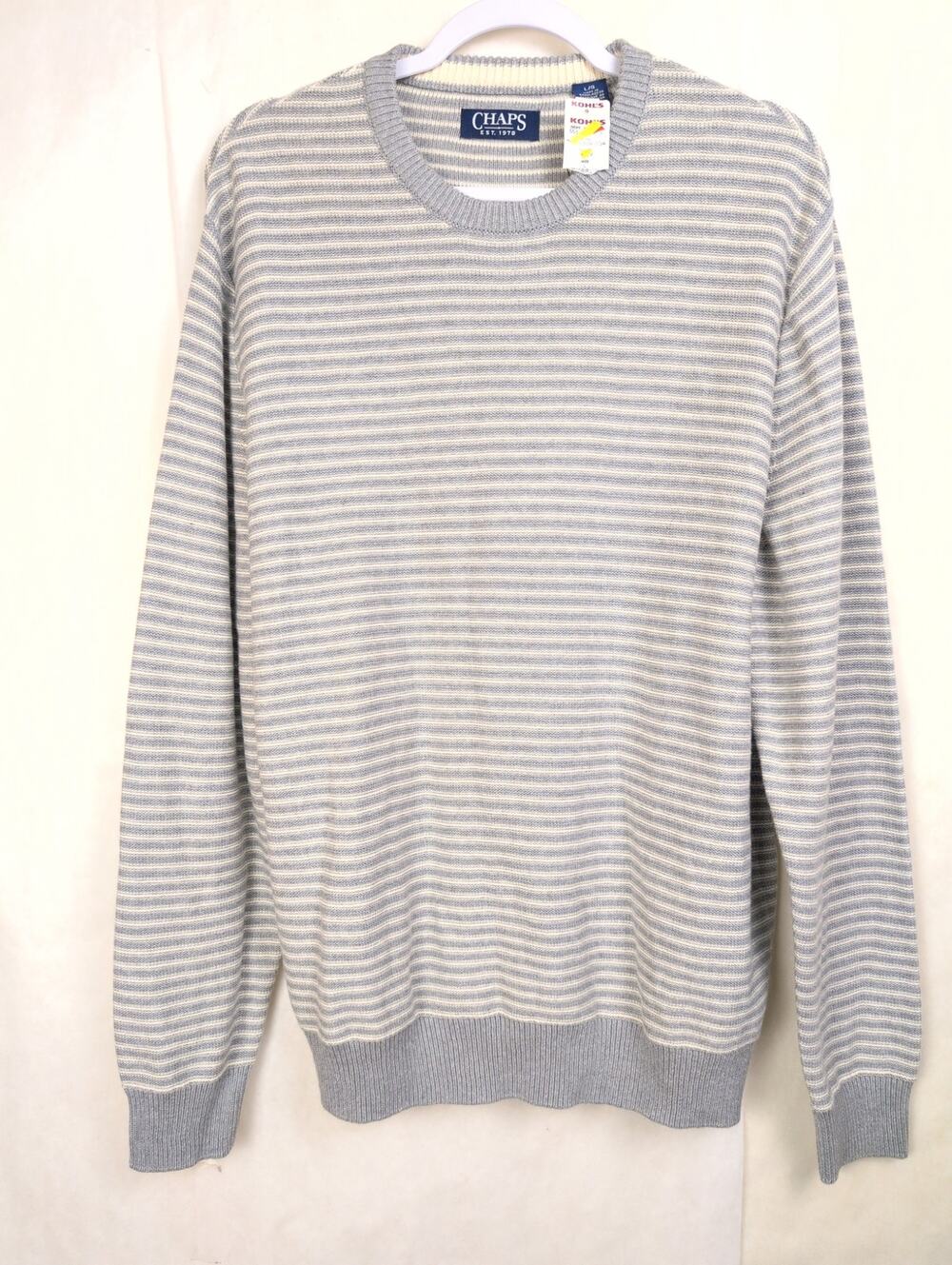 New Chaps grey striped crew neck sweater Size Large Preppy Classic Minimal